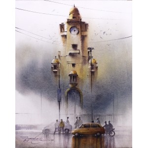 Sarfraz Musawir, KMC Tower-Karachi, 11 x15 Inch, Watercolor on Paper, Cityscape Painting, AC-SAR-083
